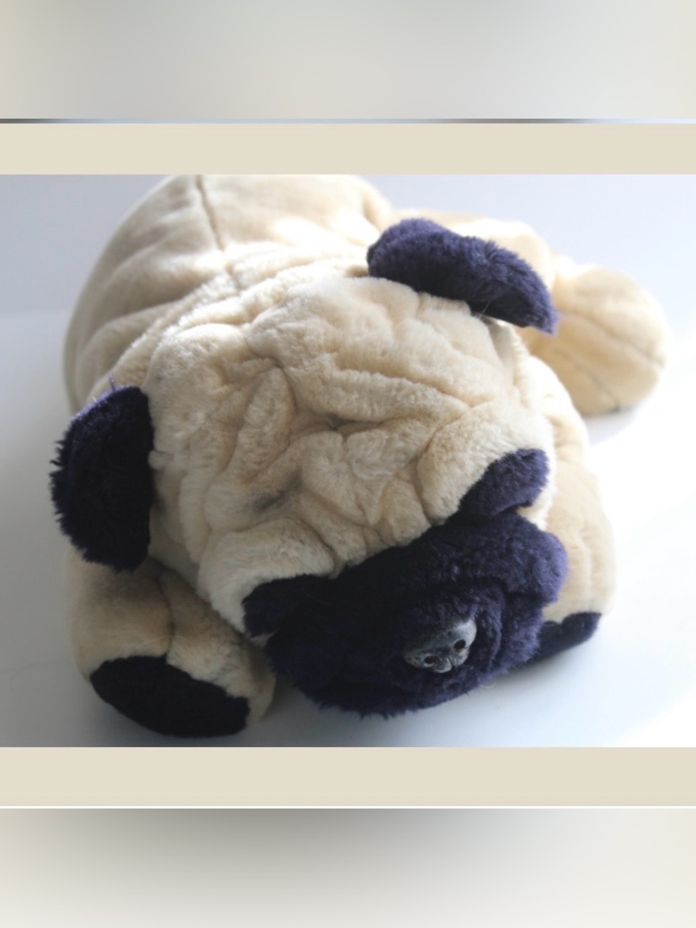 FAO Schwarz Large Plush Pug Dog in Cream and Black - Picture 3 of 7